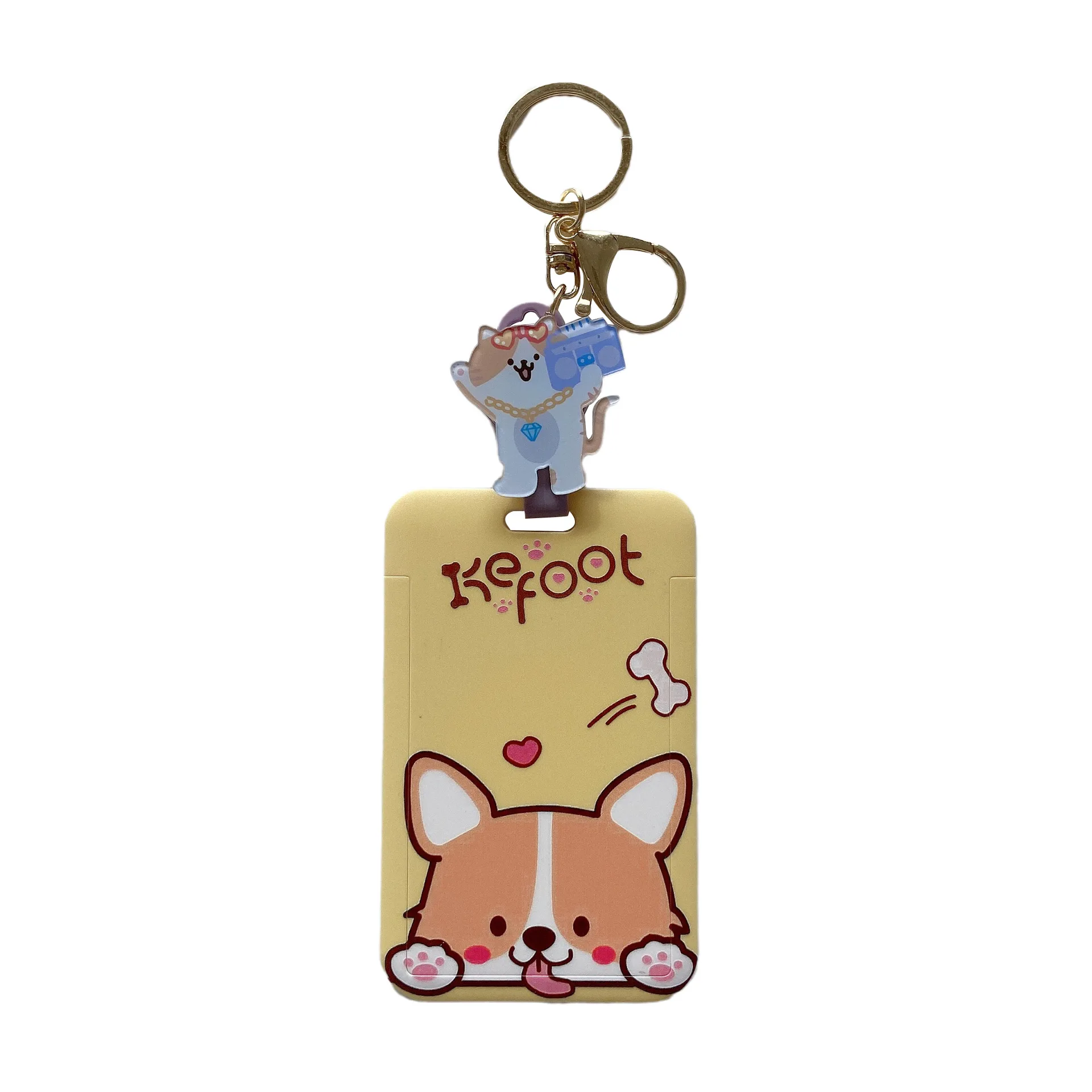 Keychain Card Holder Lovely Cartoon Dinosaur Rabbit ABS Plastic Badge Student Name Tag Cards Case with Scalable Easy Pull Buckle