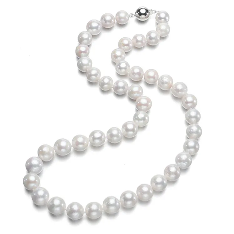 
natural nucleus pearl necklace 9-10mm round real 925 silver genuine jewelry pure fresh water freshwater cultured pearl necklace 