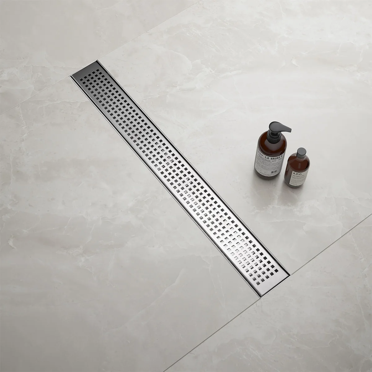 GEE-N Grate 304 Stainless Steel Trench Drains Adjustable Leveling Feet Bathroom Rectangular Hair Strainer Floor Drain
