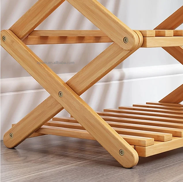 2022  New Shoe Rack 100% Natural Bamboo Foldable Online Modern Bamboo Shoe Rack for Home Store