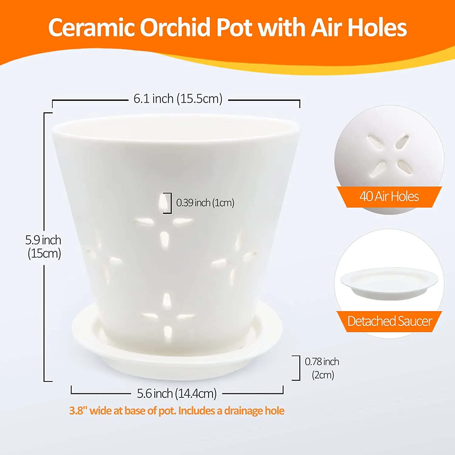 large best ceramic clay orchid planter pot with hole for sale