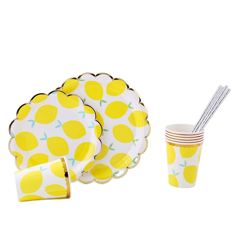 Factory Price Lemon Pattern Dessert Disposable Music Theme Party Birthday Supplies Tableware Set