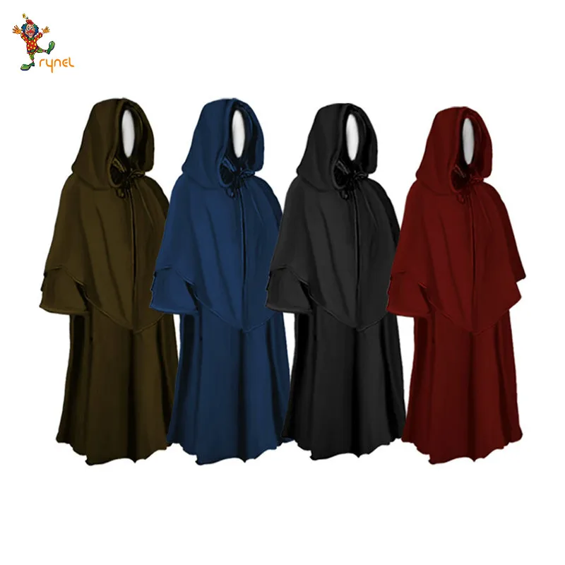 2021 Halloween Cloak Adult Cosplay Retro  Costume Medieval Hooded Unisex Wizarding Cloak with Long Sleeves & Mantle PGPF0208