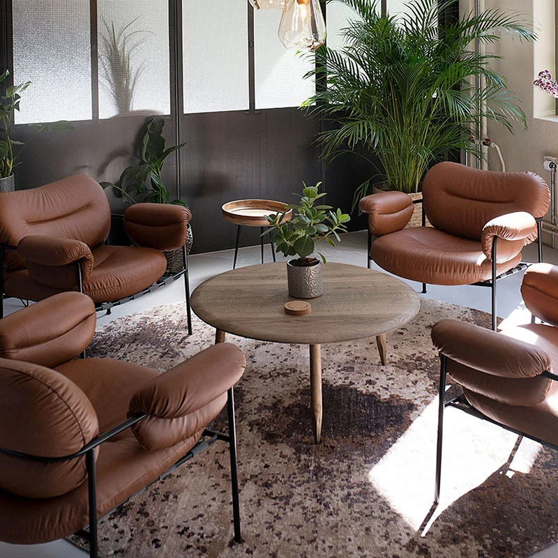 Nordic Style Casual Brown Sofa Furniture Living Room Armchair Modern Design Pu Cushion Arm Chair