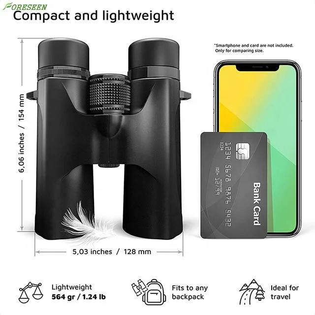 Foreseen amazon 10x42 Waterproof Lightweight Compact Prism Bak4 HD Binocular for Bird Watching Hunting Traveling with Smartphone