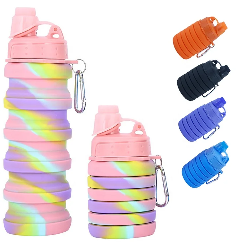 Folding Silicone Folding 500ml Collapsible Water Bottle Outdoor Travel Sports Drink
