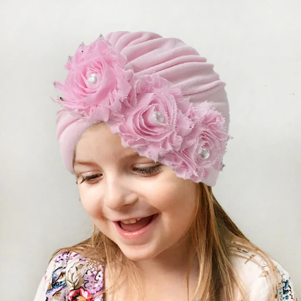 2023 Flower Cute Baby Clothes Accessories Lovely Kids Girls Toddler Turban Caps Knotted Bow Hat Infant Newborn Baby Beanies