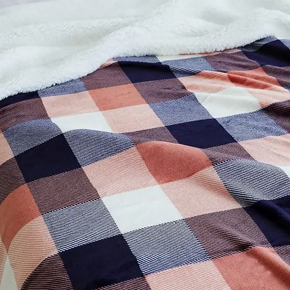 Buffalo Plaid Sherpa Fleece Throw Blanket Double-Sided Checkered Super Soft Luxurious Bedding Blanket