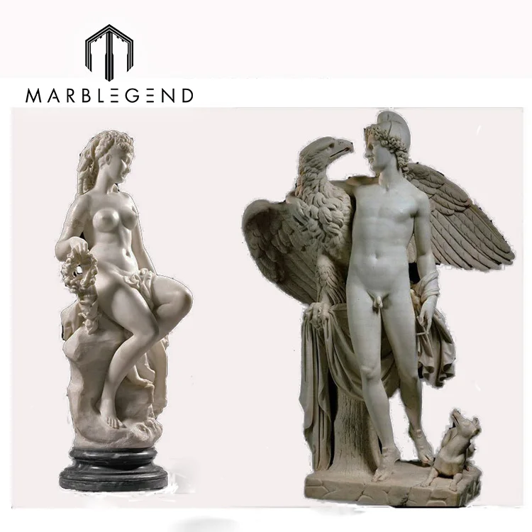 Hand caved nude man and woman marble sculpture