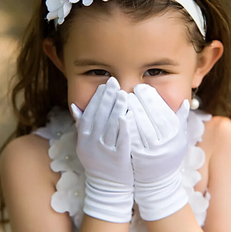 
Girls princess dress wedding dress gloves children white five-finger short gloves wedding flower girl gloves 