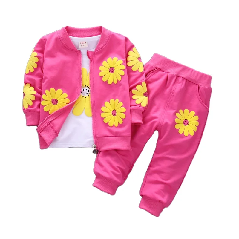 Wholesale Cheap Child Clothes High Quality Children Clothing Girls Spring Long Sleeve 3-piece Set For Kids