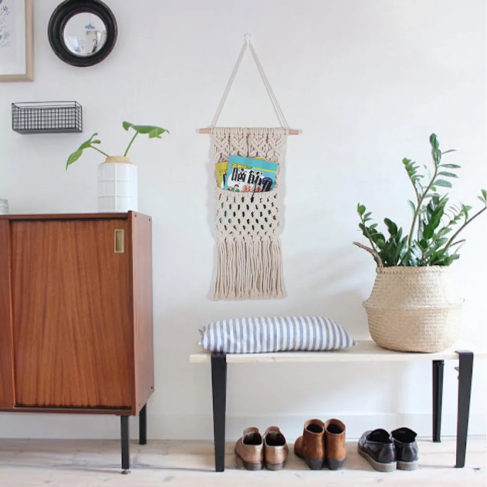 Boho luxury home wedding tassels decor handmade cotton woven macrame wall bag hanging tapestry