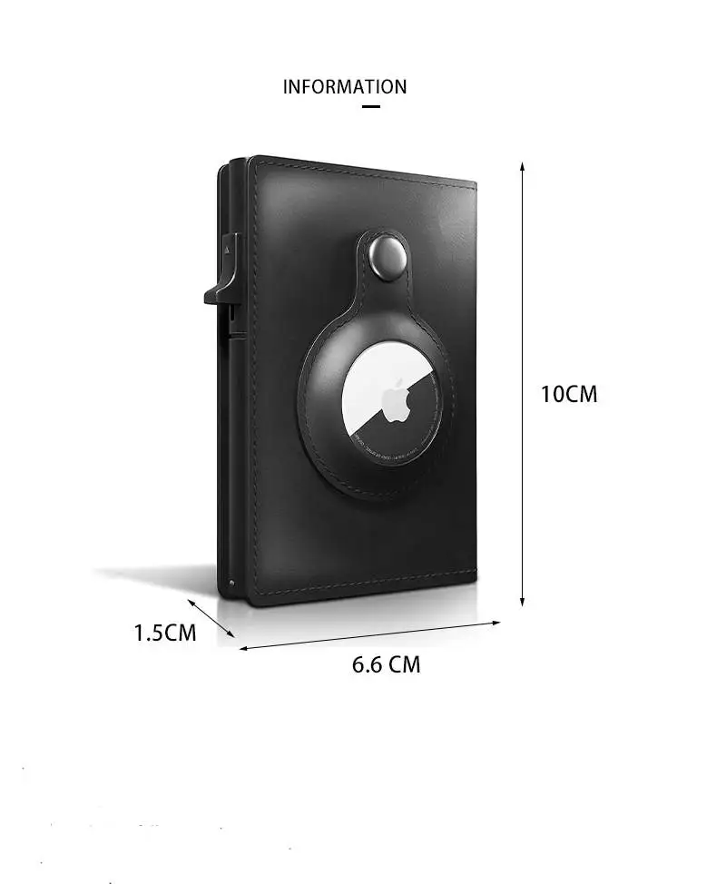 Front Pocket Minimalist Aluminum Metal Credit Card Holder ,RFID Leather Card Holder For Airtag Wallet