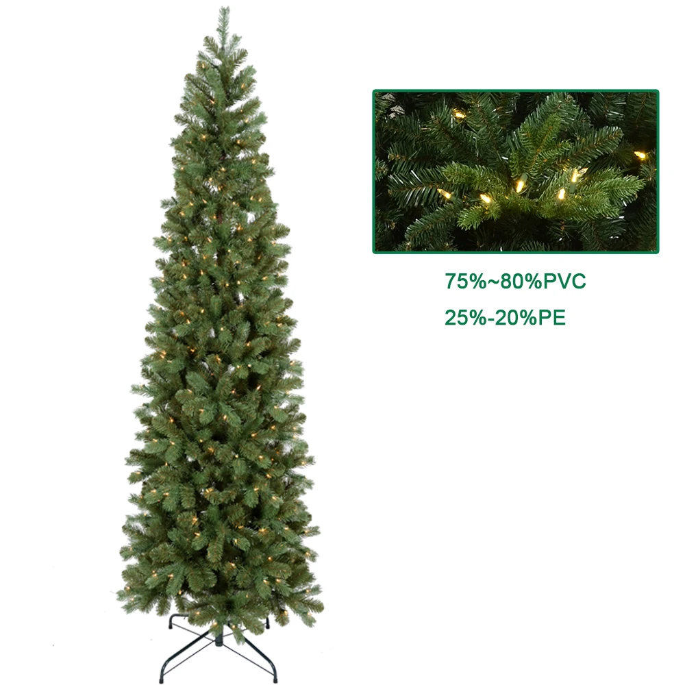 Hot Slim Artificial PE PVC Pencil Christmas Tree With Warm White Lights
