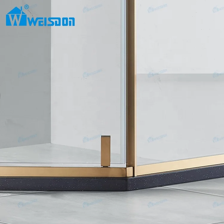 Weisdon Wholesale 304 Stainless Steel Gold Shower Room Diamond Framed Tempered Glass Shower Door