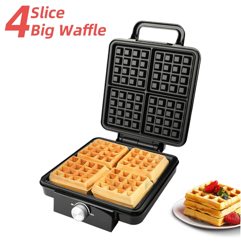 1200W Fluffy Restaurant Style Easily Clean Stainless Steel Non Stick 4 Slice Big Waffle Belgian Waffle Maker