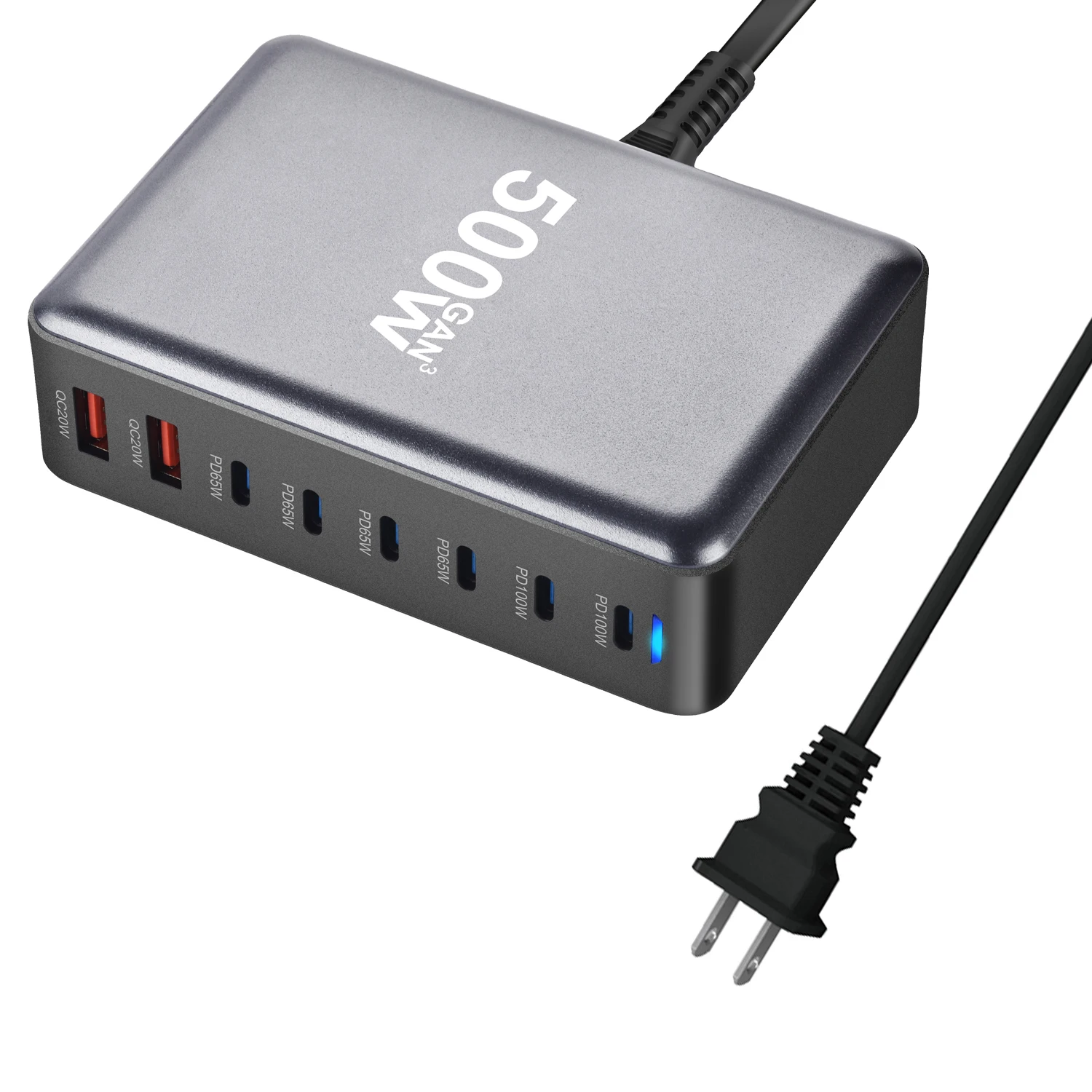 Быстрое зарядное устройство 500 Вт GaN USB Type C с несколькими портами PD QC3.0 настольное быстрое для IPhone/Samsung/ноутбука