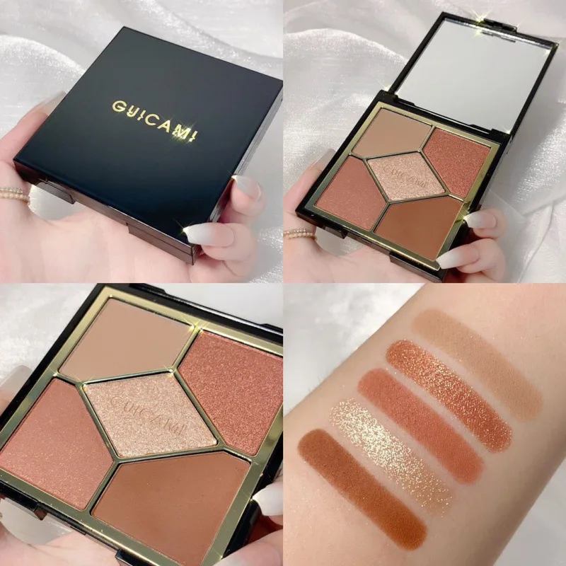 Long-lasting waterproof matte pearlescent glitter earth tones five-color eyeshadow palette