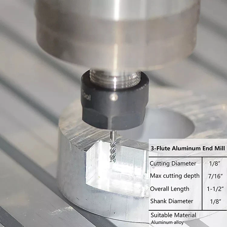 1.5 inches Long 1/8 End Mills for Aluminum 3 Flutes CNC Spiral Router Bits for Aluminum Cut