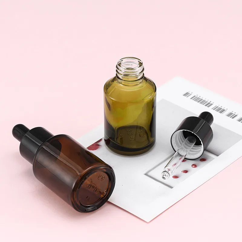 30ml Face Essence sloping shoulder glass dropper glass bottle with amber and Pickles green color