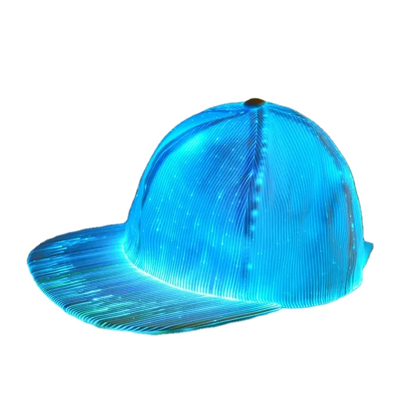 Best Selling Fashion Glow in the Dark LED Light up Fiber Optic Luminous Snapback Cap Baseball Hat for Party
