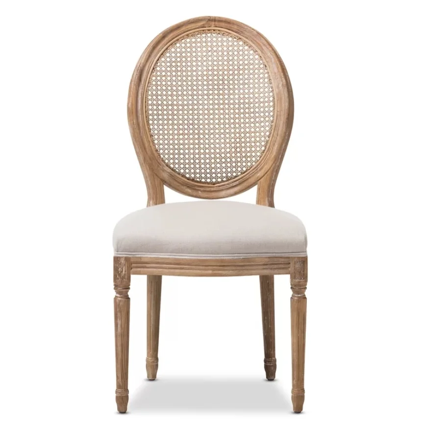 French Style Classic Oak Rattan Back Dining Chair