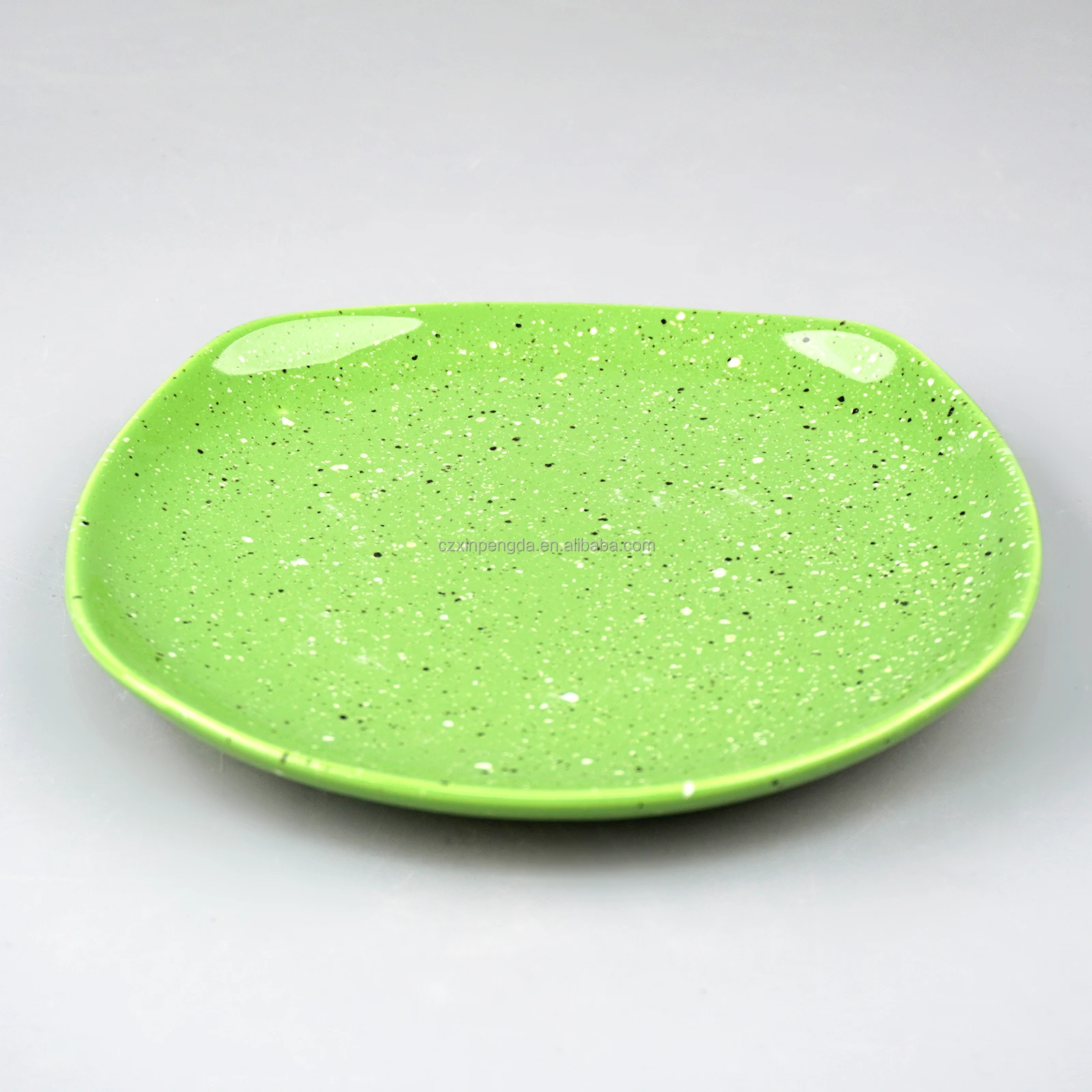 Popular Design Creative Sesame Dots Fruit Dessert Square Ceramic  Plate Green with Speckles High Quality  Durable Porcelain