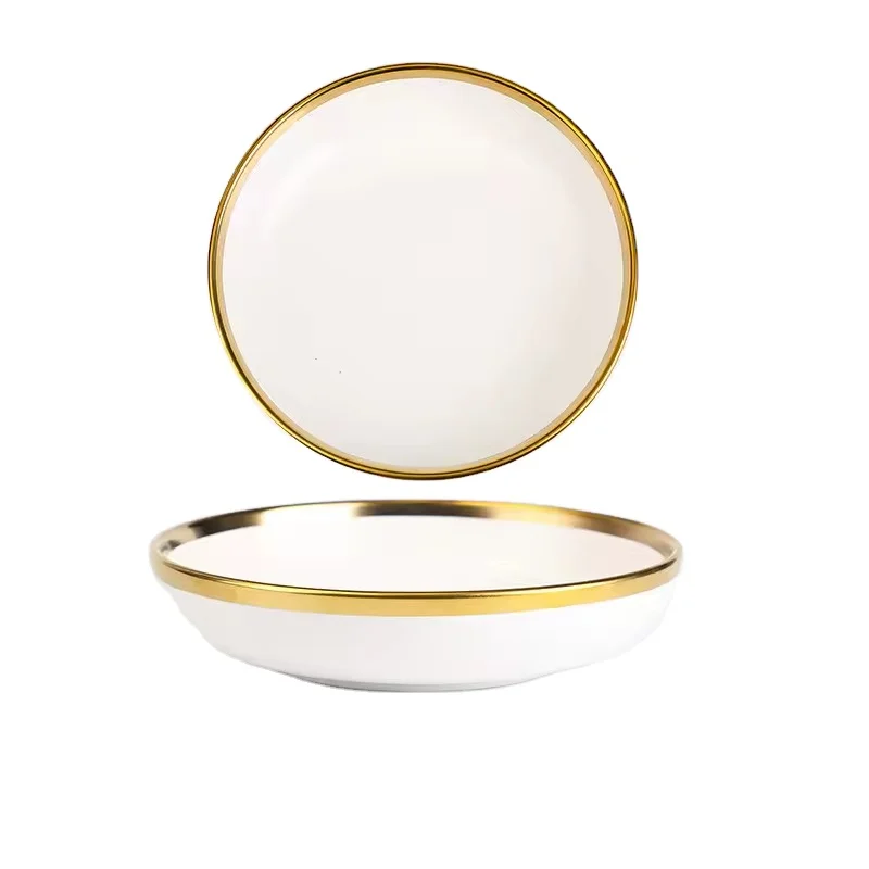 2024 new Luxury Tableware Porcelain Dinnerware White Dinner Plates and Bowls Set for Wedding Ceramic Dishes with Gold Rim