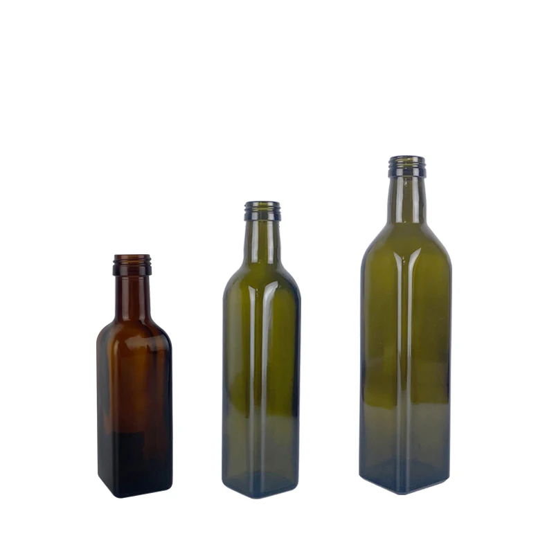 Bulk 100ml 250ml 500ml 750ml 1L Empty Square Dark Green Marasca Cooking Olive Oil Glass Bottles