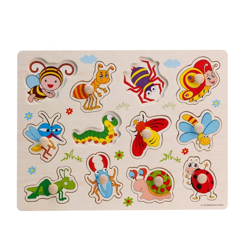 2019 New Kids Toy Early Education Children Hand Grabbing Puzzles Alphabet Wooden Peg Puzzle Animal