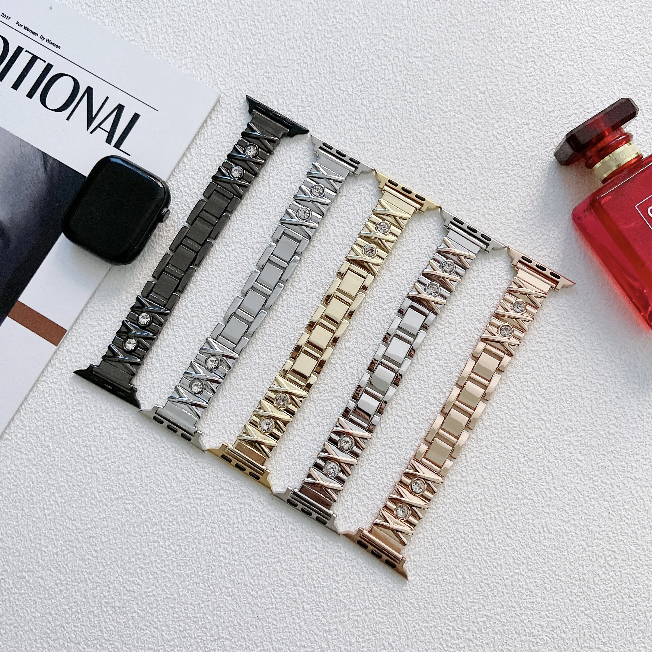 Custom Luxury Stainless Steel Band Strap And Protective 40mm 44mm Watch Case For Apple Smart Iwatch Series 6/7/s7