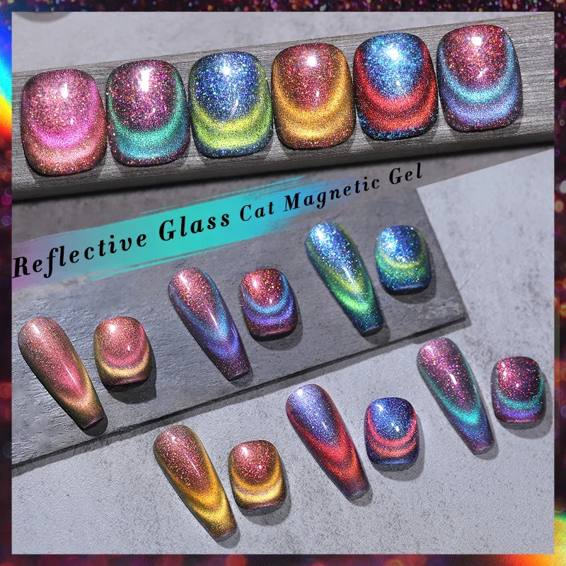 BORN PRETTY 10ml Sparkling Rainbow Color Double Light 9D Reflective Glass Cat Eye Magnetic Nail Gel Polish Varnis Semi Permanent