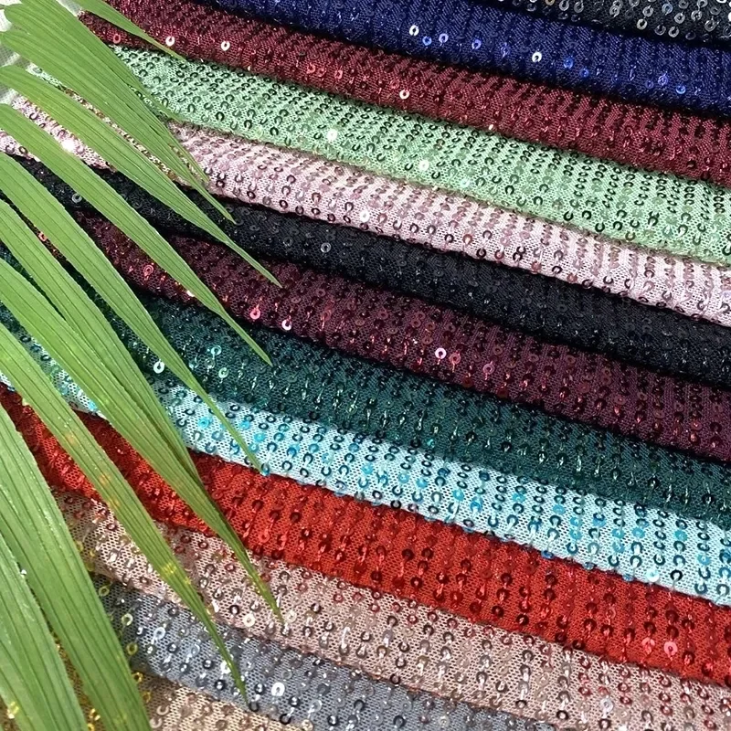 Luxury Golden 5%Spandex / 95%Polyester Velvet Sequin Fabric With Tassels