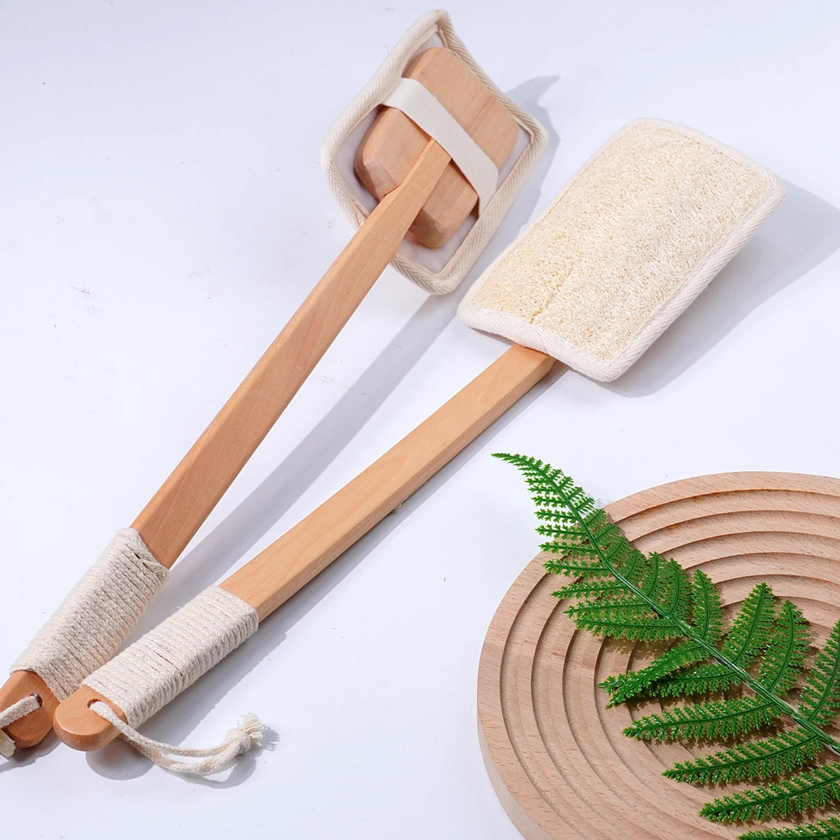 Luffa Loofah Sponge Exfoliating with Long Wooden Handle Natural Back Scrubber for Shower Bath Body Brush