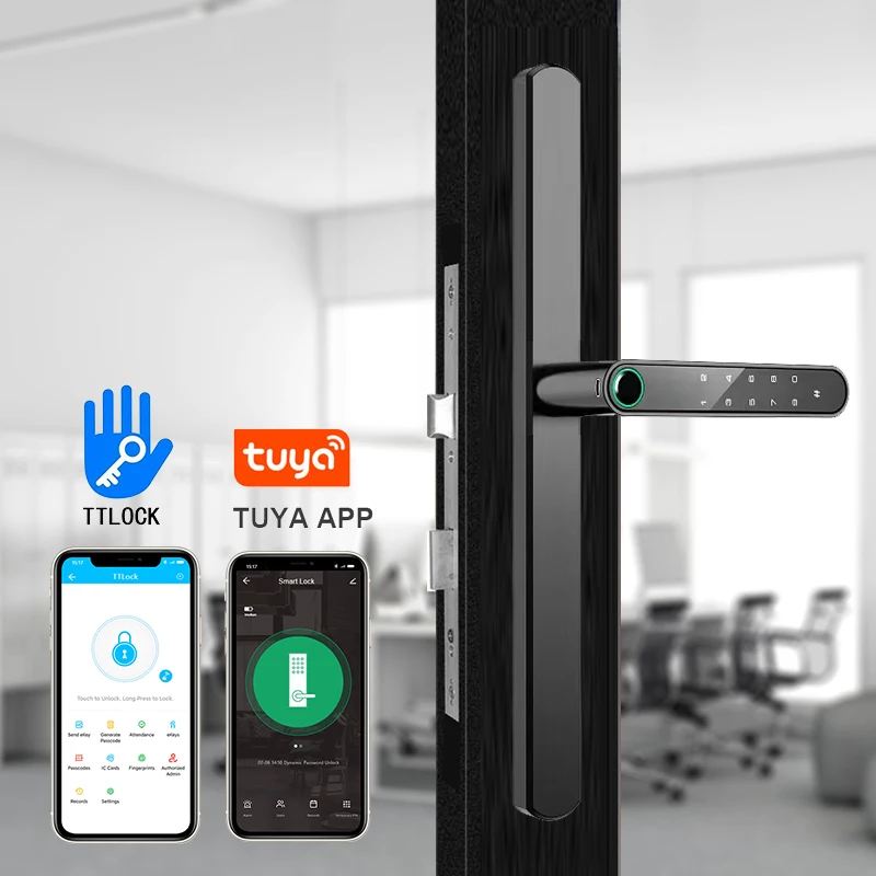 Fingerprint Recognition Code Combination Door Handle Tuya Smart TTlock Remote Unlock Voice Control Smart Lock