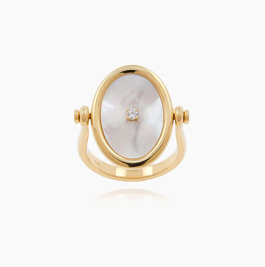 statement blanks for jewelry 925 Sterling silver Mother Of Pearl shell Flip mirror silver ring 925 fine jewelry