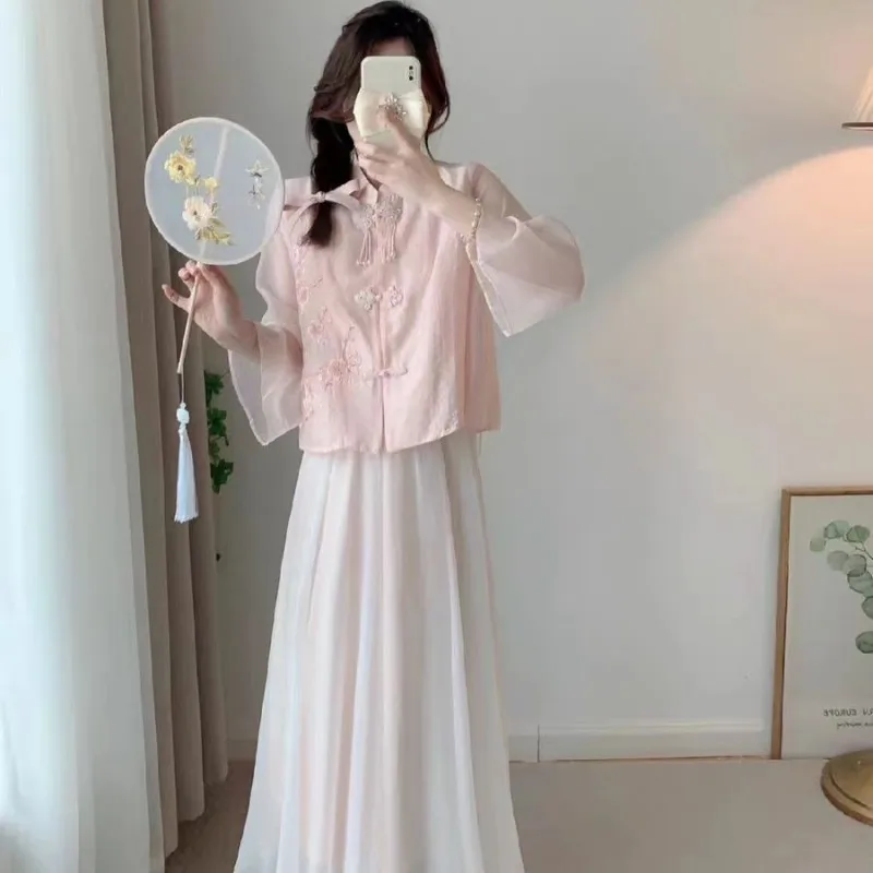 New Chinese style improvement cheongsam women tea dress ancient dress fairy dress set Hanfu summer 2024 new style