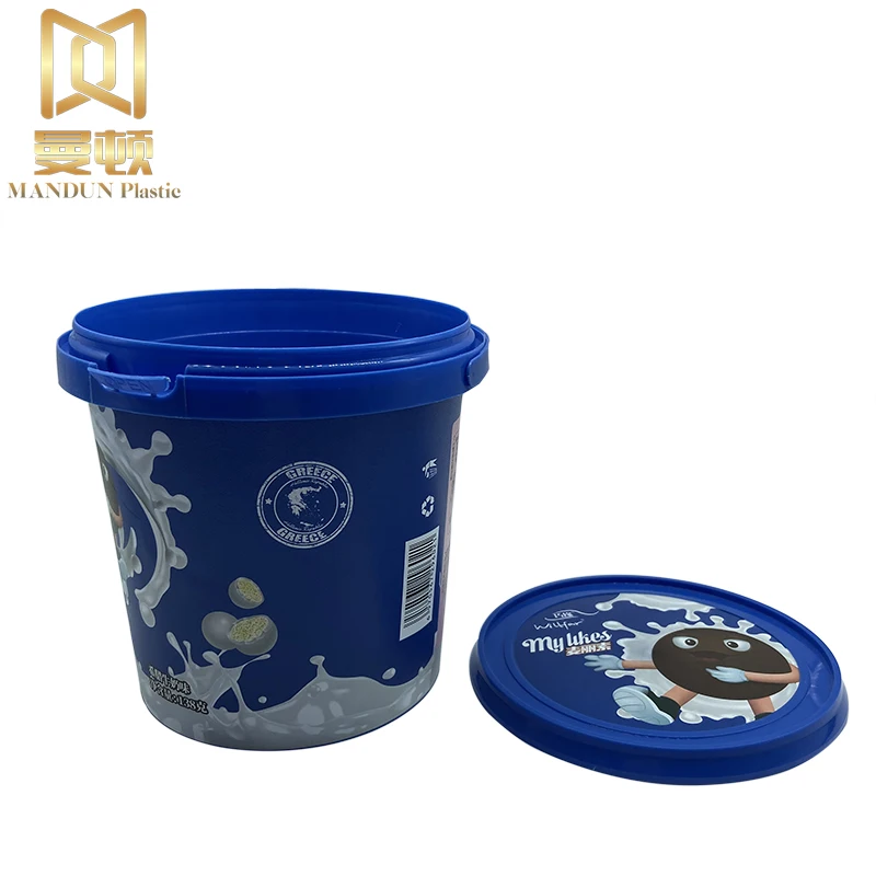 Food Grade Custom logo IML Printing 1200ml PP Plastic Food Bucket Container with Handle