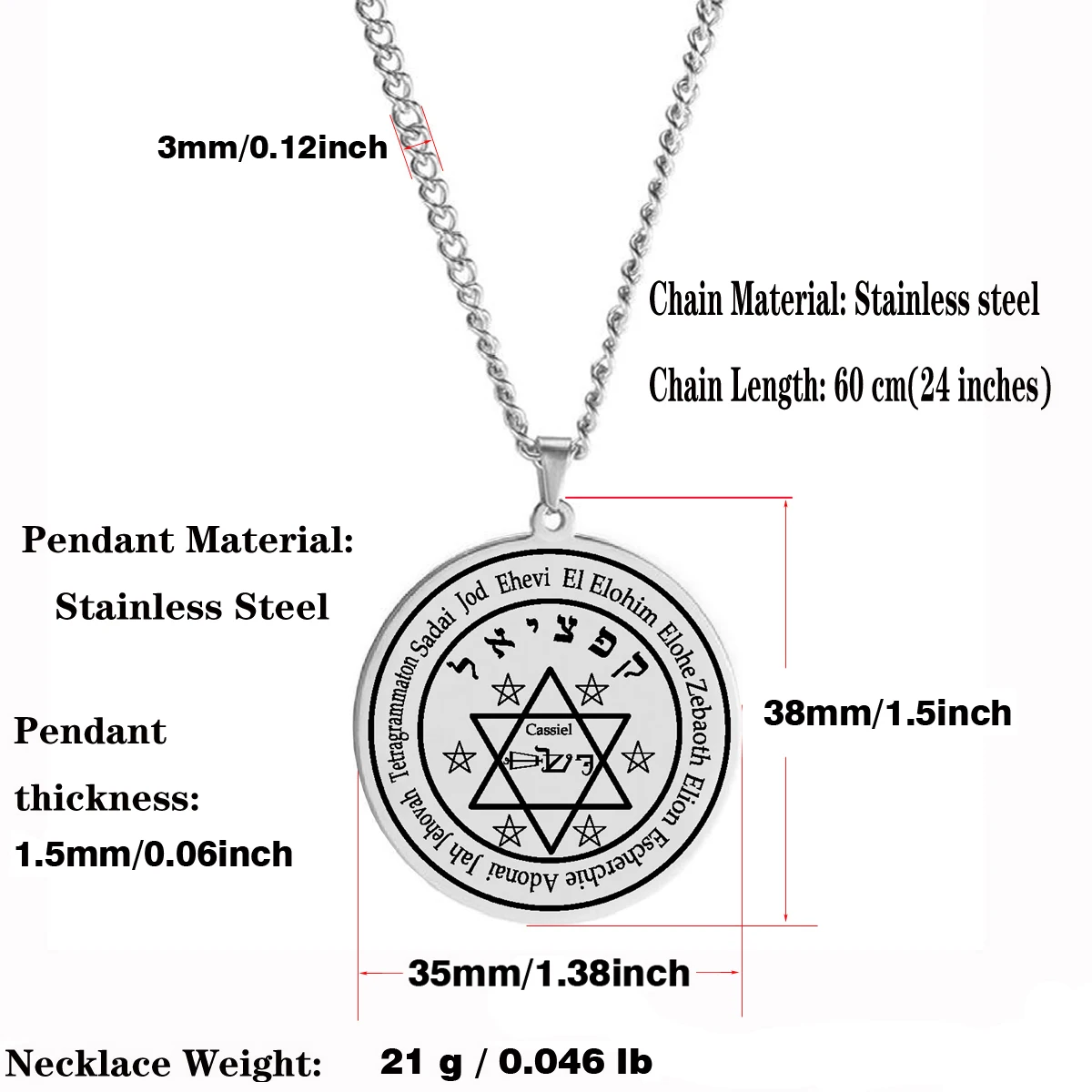Seal of Solomon Seven Archangels Cassiel Sachiel Samael Michael Anael Raphael Gabriel Talisman Stainless Steel Pendant Necklace