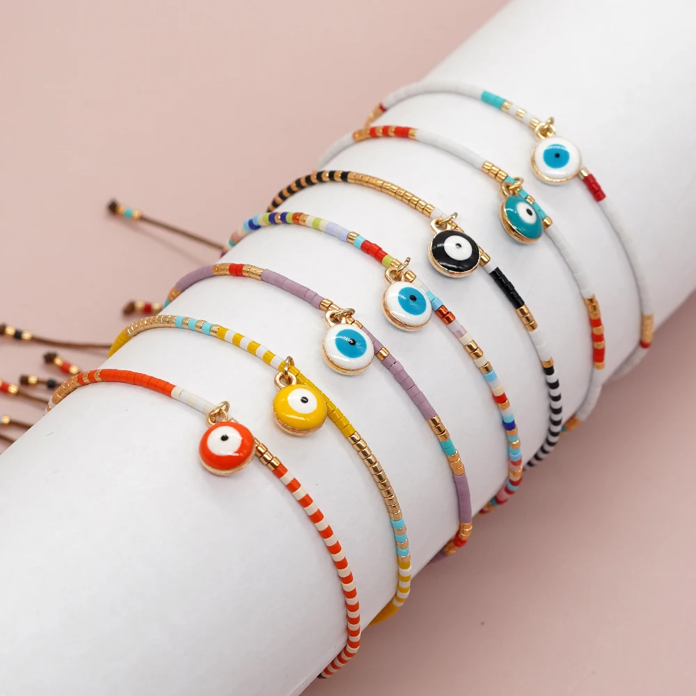 Go2boho High Quality Bohemian Colorful Miyuki Beaded Bracelet Women Charm Evil Eyes Pendant Summer Fine Fashion Jewelry Bracelet