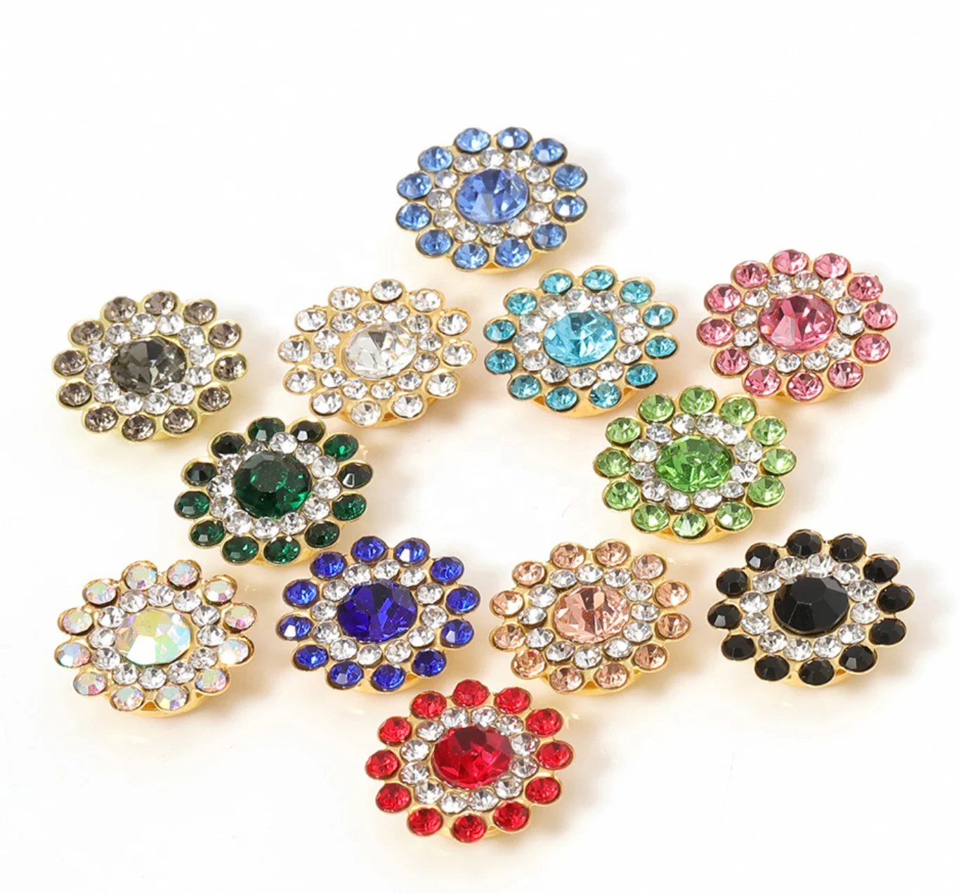 200pcs/Bag Colorful Rhinestone Metal Buttons Flower Domed Sewing Loop Shank Button For Clothing Accessories