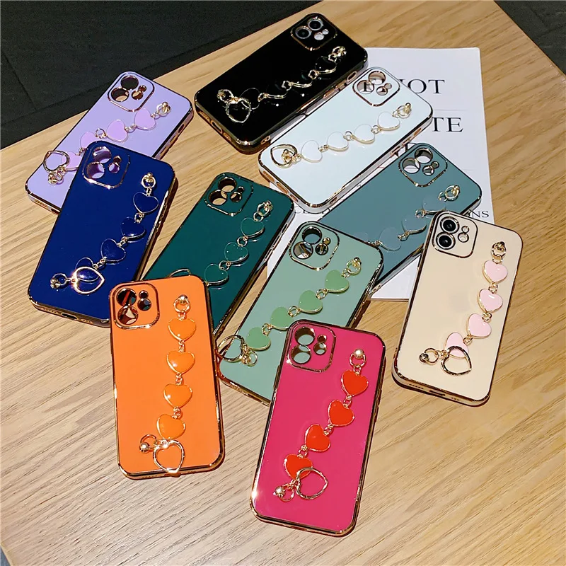Tpu Covers Full Camera Protection With Love Bracelet And Lanyard Hole Phone Case For Iphone 11 12 13 14 Pro Max