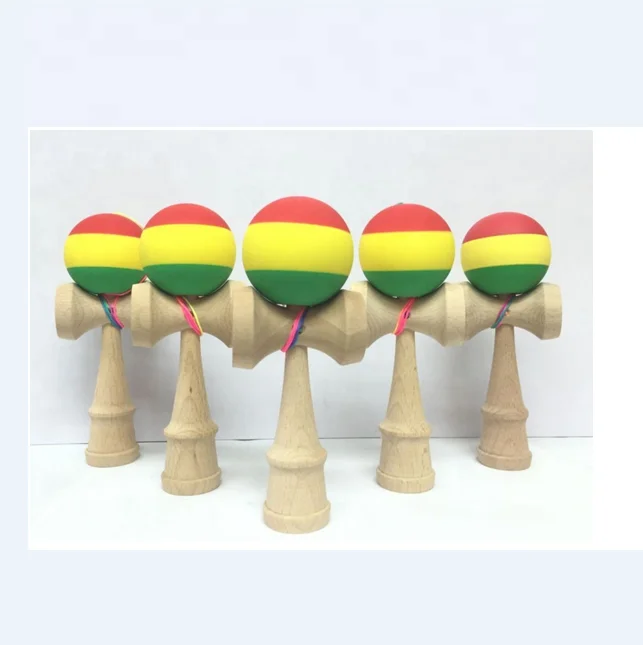 2023 Wholesale Inventory Three Color Rubber Paint Wooden Japanese Kendama Toys