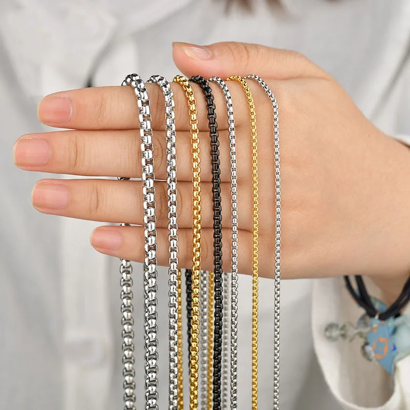 Wholesale High Quality Hip Hop 2mm 3mm 4mm 316 Stainless Steel Box Chain Necklace For Men Women