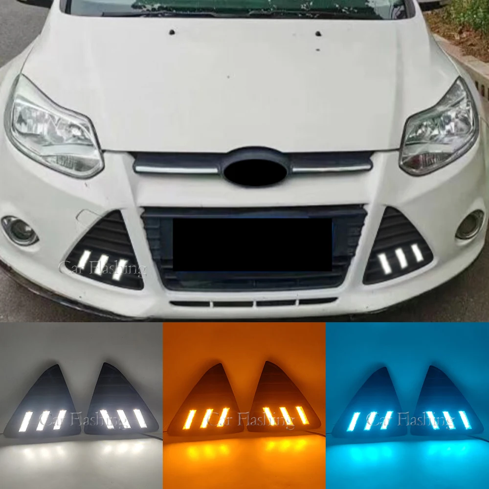 DRL For Ford Focus 3 MK3 2012 2013 2014 DRL Daytime Running Lights LED Daylight Fog lamp waterproof with turn signal