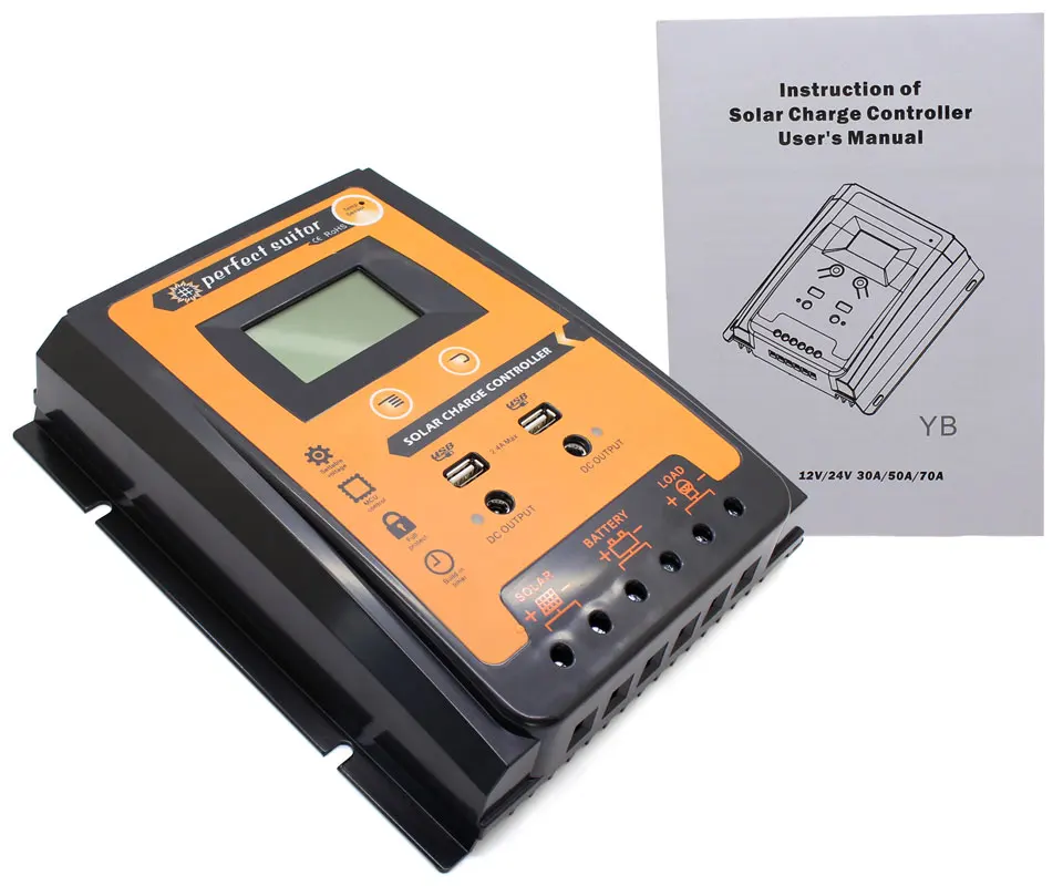 12V/24V auto PWM Intelligent Solar Charge Controller Regulator LCD Display USB output for Lithium and Lead-acid battery