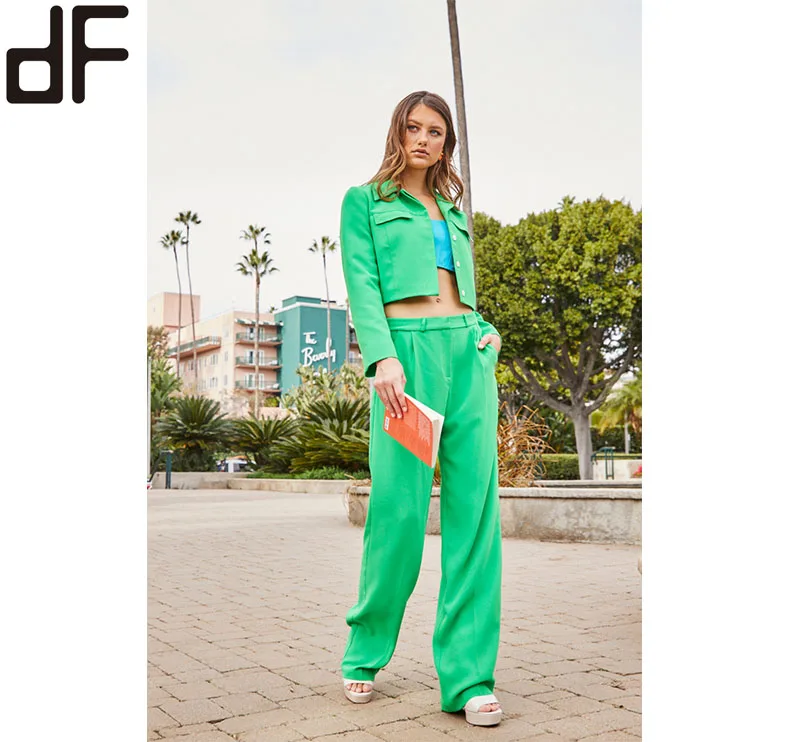 Day Look Fashion  Women New Fashion Long Trousers Plain Color Green Pants For Ladies