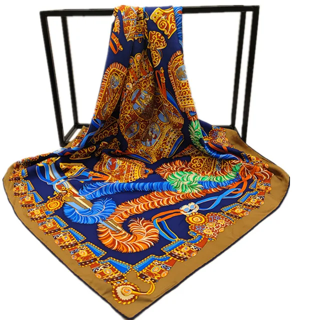 European Style Women Satin Silk Scarf Digital Printed Twill Silk Scarf Muslim Scarves Styles