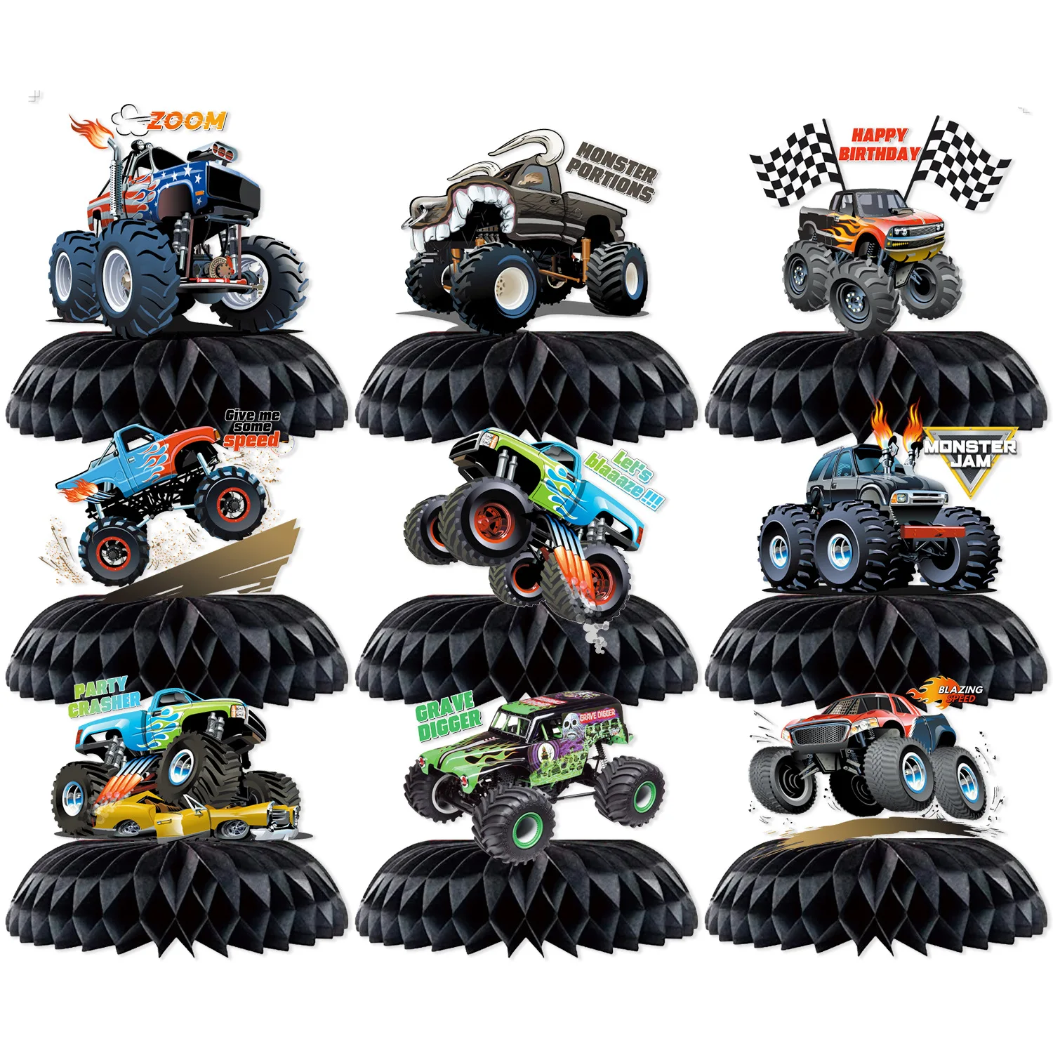 Zhiqu Bigfoot Car Honeycomb Monster Truck for Birthday Party Floor Games and Decorations