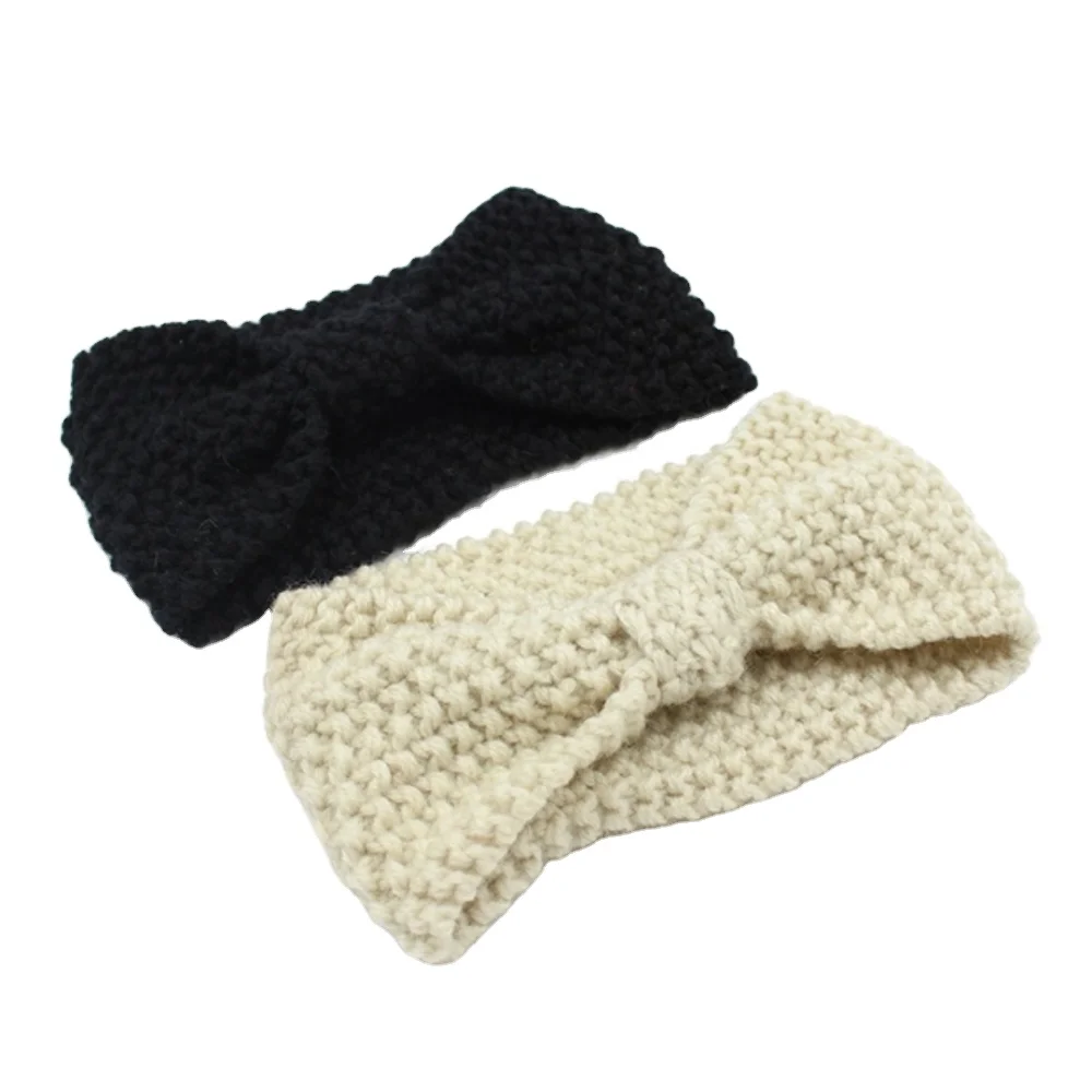 Japanese Candy Color Stylish Woolen Knitting Elastic Bow Tie Headband Crochet Head Wrap Hairband